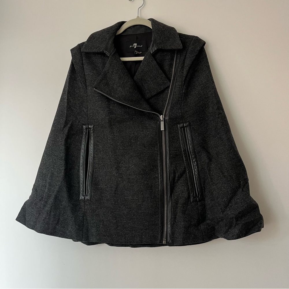 7 for all mankind grey herringbone pattern cape